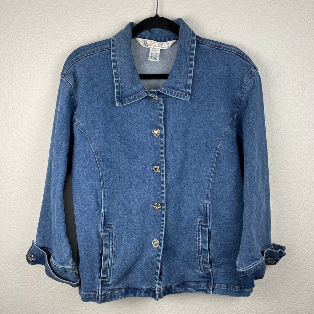 GW Jeans Co Denim JACKET Womens XL Blue Art to Wear Buttons Western BOHO Stretch